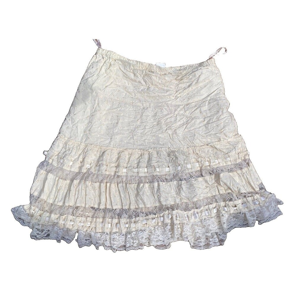 Motherhood Maternity Cream Eyelet Lace Skirt Pull on Womens Size Large Midi Boho